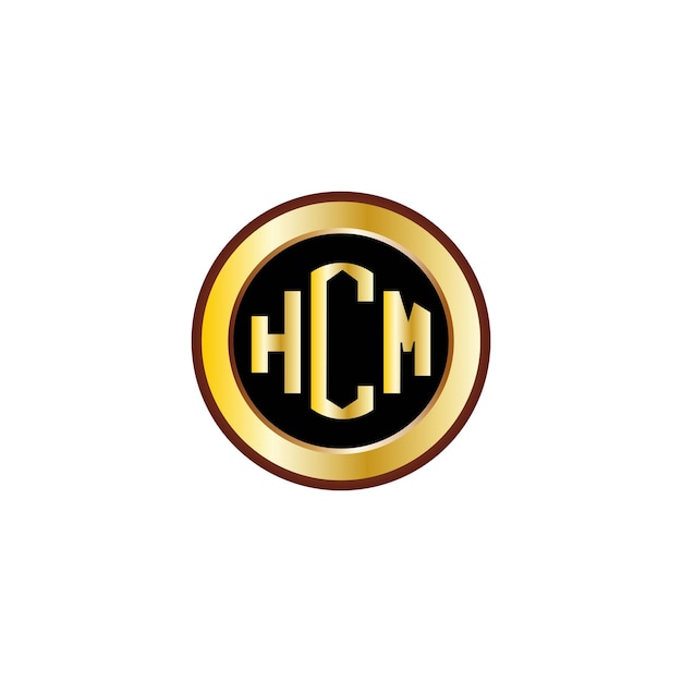 Kreatives hcm-brief-logo-design mit goldenem kreis