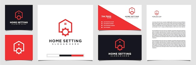 Kreatives home setting logo mit line art logo visitenkarte und briefkopf line