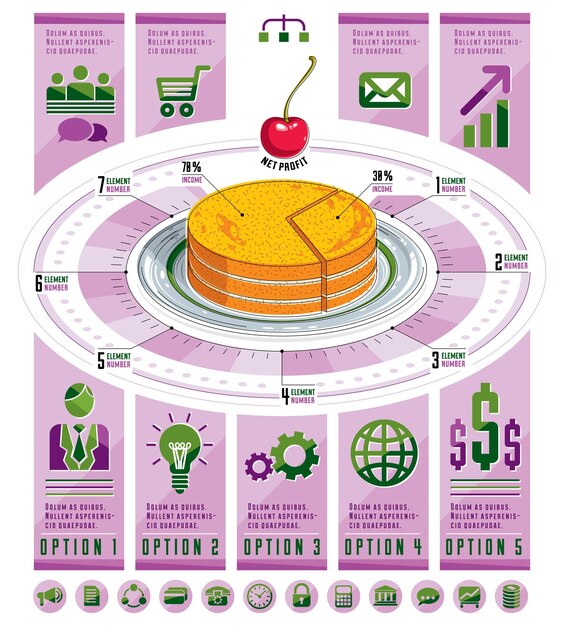 Vektor kreatives infografik-konzept, stück kuchenidee, vektorillustration.