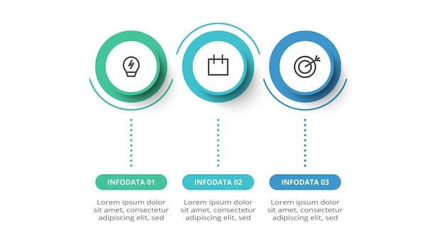Kreatives Konzept für Infografik mit 3 Schritten Optionen Teile oder Prozesse Visualisierung von Geschäftsdaten
