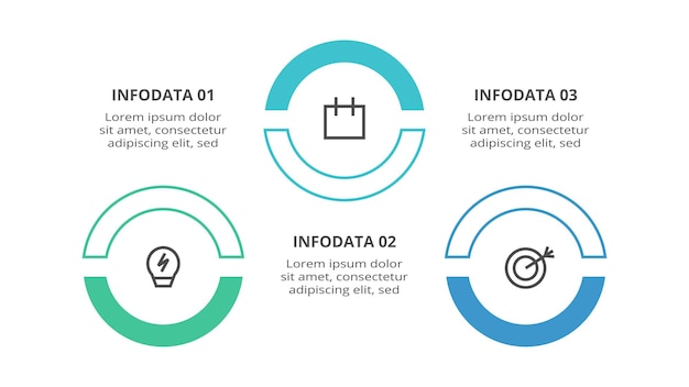 Kreatives konzept für infografik mit 3 schritten optionen teile oder prozesse visualisierung von geschäftsdaten