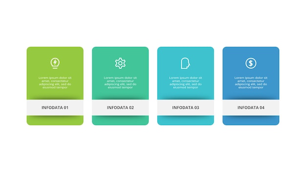 Kreatives konzept für infografik mit 4 schritten optionen teile oder prozesse visualisierung von geschäftsdaten