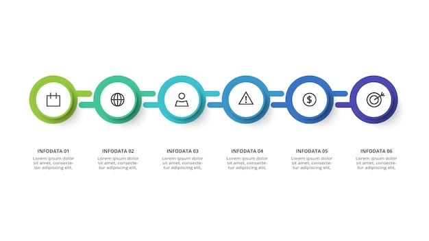 Kreatives konzept für infografik mit 6 schritten optionen teile oder prozesse visualisierung von geschäftsdaten