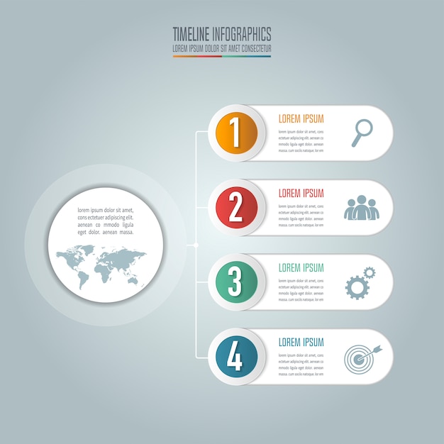 Kreatives konzept für infografik. timeline business-konzept mit 4 optionen, schritten oder prozessen.