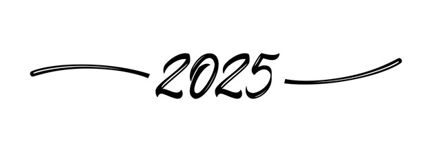 Vektor kreatives logo 2025 glückliches neujahr horizontales banner schöne skizze handgezeichnetes stildesign