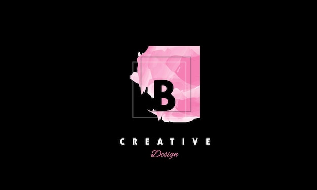 Kreatives Logo mit einem rosa Quadrat und dem Buchstaben b mit einem Spritzer Aquarell