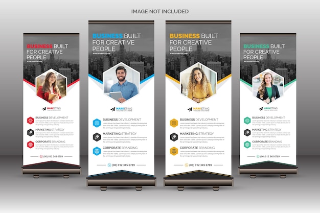 Kreatives modernes corporate roll up banner x banner standee template layout sechseckformen