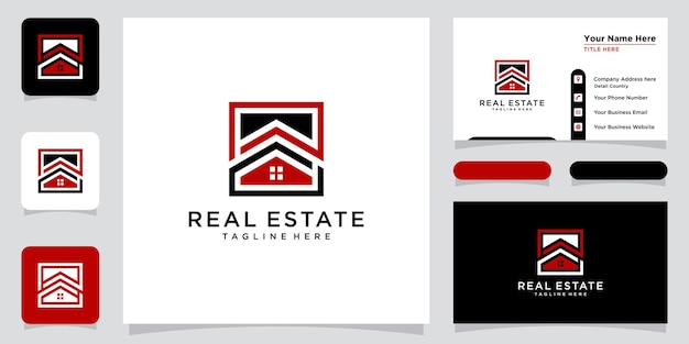 Kreatives modernes gebäude-immobilien-logo-design mit visitenkarten-design premium-vektor