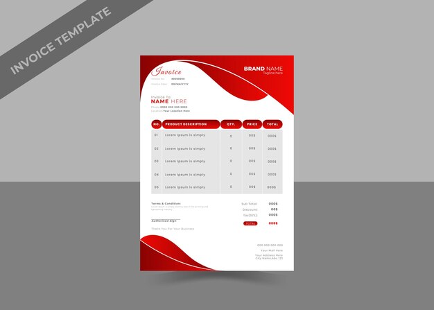 Kreatives rotes Rechnungsvorlagendesign