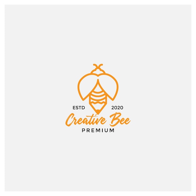 Kreatives stift- und bienenlinien-logo-design