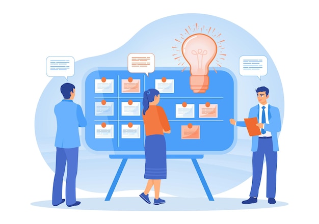 Kreatives Team Brainstorming-Strategie an Bord mit brillanten Ideen