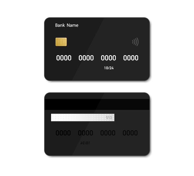 Vektor kredit debit black card mockup im flachen stil design der kreditkartenvorlage für die präsentation