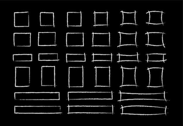 Kreidemarker quadratischer Rahmen Set Vektorillustration Gruppe von handgezeichneten Rechtecken weiß gekreidet