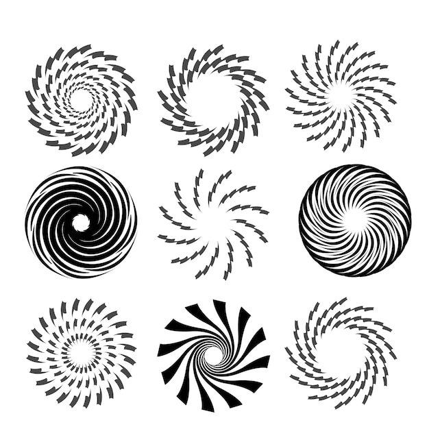 Kreis-Design-Elemente Satz von spiralförmigen Elementen Spiral-Ikonensatz Wirbel-Helix-Gyr-Curl-Schleife-Symbol