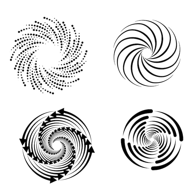 Kreis-Design-Elemente Satz von spiralförmigen Elementen Spiral-Ikonensatz Wirbel-Helix-Gyr-Curl-Schleife-Symbol