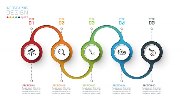 Kreis Label Infografik mit Schritt für Schritt