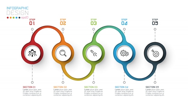 Kreis label infografik mit schritt für schritt