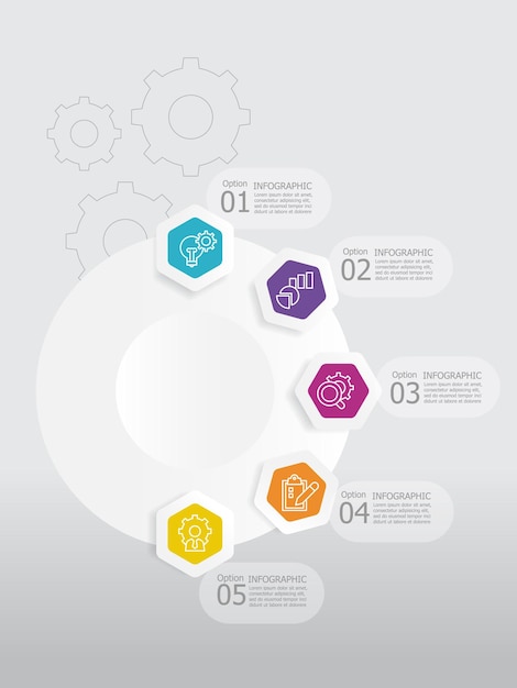 Vektor kreis-schritte zeitleiste infografik-element hintergrund mit geschäftszeilen-symbol 5 schritte