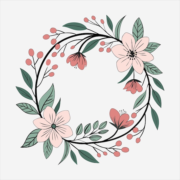Kreisblumenkransrahmen Vektorillustrationskunst für dekorative Ränder