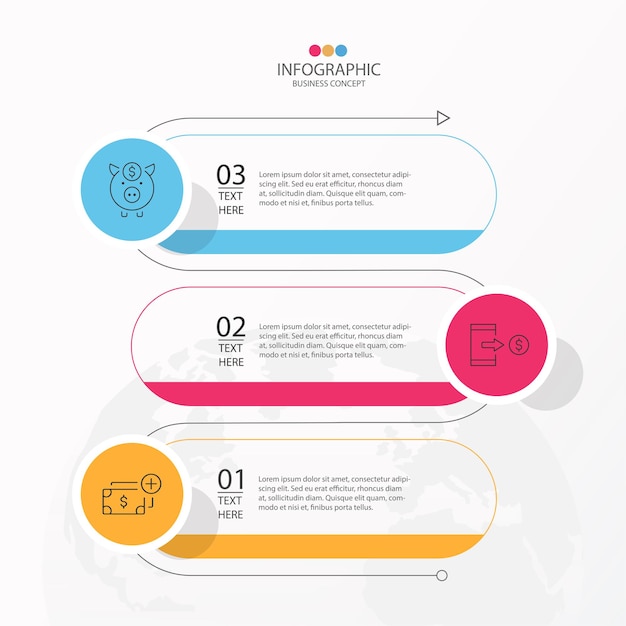 Kreise infografik-design mit dünner linie und 3 optionen oder schritten