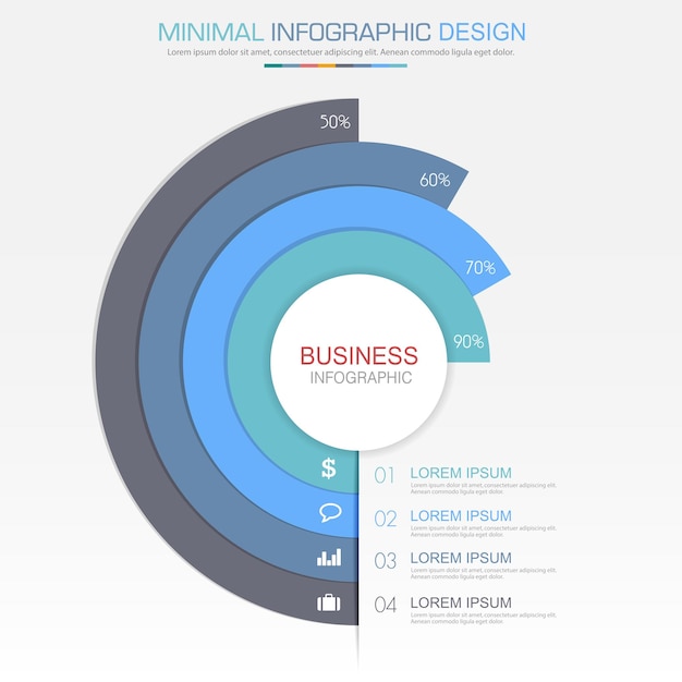 Vektor kreisen sie infografik-elemente mit geschäftssymbol auf vollfarbigem hintergrund ein. kreisprozess oder schritte und optionen workflow-diagramme