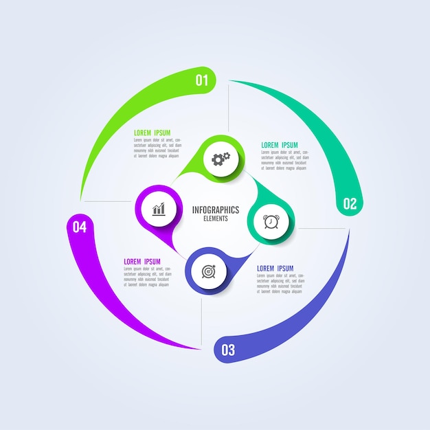 Kreisförmige schritte infografiken business template elemente abstraktes hintergrunddesign