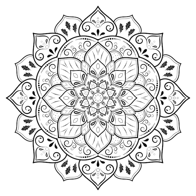 Kreisförmiges blumen-mandala mit vintage-blumenstil vektor-mandala orientalisches muster handgezeichnetes dekoratives element einzigartiges design mit blütenblatt-blume konzept entspannung und meditation für seite logo-buch