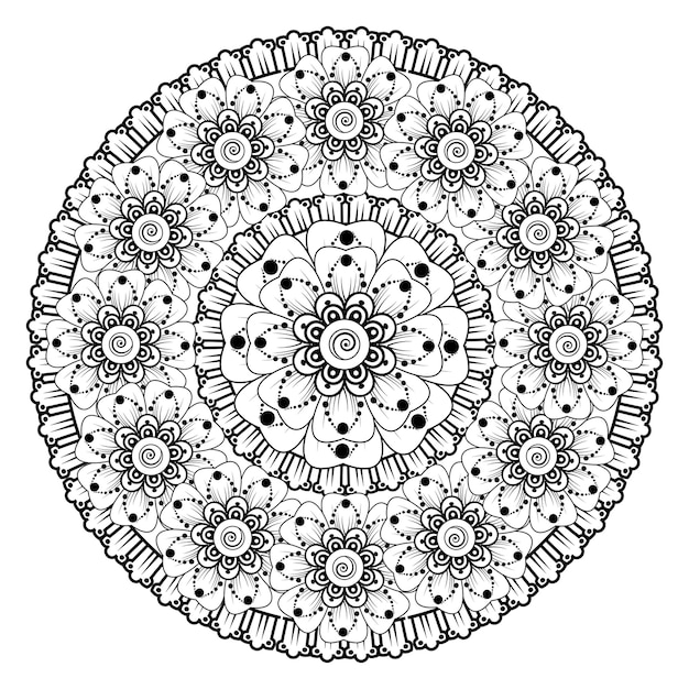 Kreisförmiges muster in form eines mandalas mit blume in der malbuchseite des ethnischen orientalischen stils