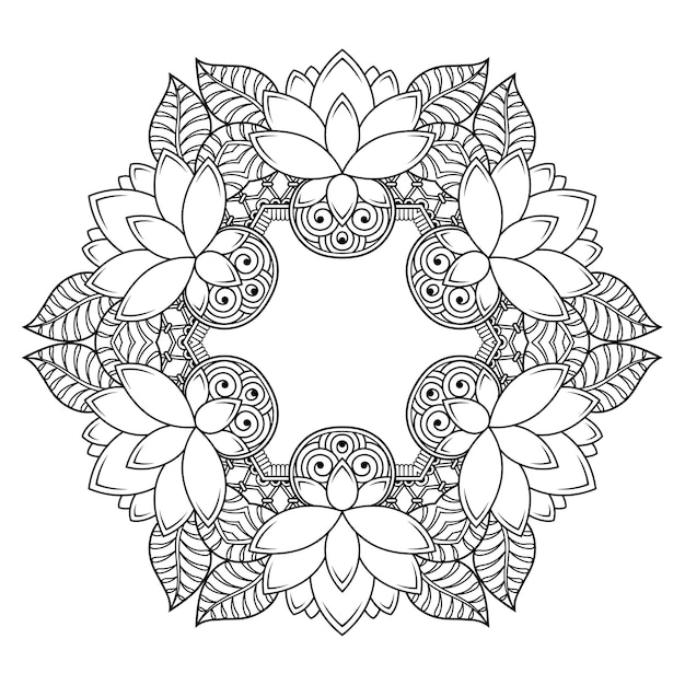 Kreisförmiges muster in form von mandala mit lotusblume für henna, mehndi, tätowierung, dekoration. dekoratives ornament im ethnischen orientalischen stil. umreißen sie doodle hand zeichnen vektor-illustration.