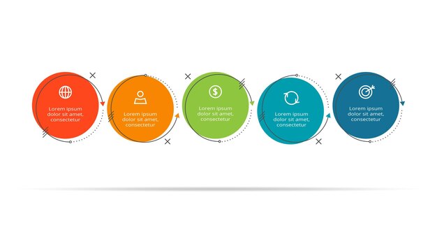 Kreiskonzept für infografik mit 5 schritten optionen teile oder prozesse visualisierung von geschäftsdaten