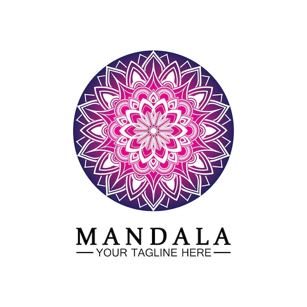 Kreismuster Blütenblatt Blume Mandala Vektor-Logo-Vorlage Illustration Bunte Vorlage für spirituellen Rückzug oder Yoga-StudioOrnamentale VisitenkartenVintage-Luxus-Zierdekoration