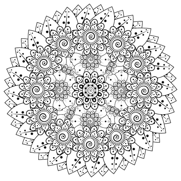 Kreismuster in form eines mandalas mit blume. dekorative verzierung in ethnisch orientalischem stil malvorlagen