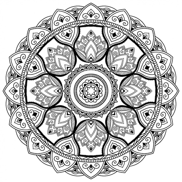 Kreismuster in form eines mandalas mit blume für henna, mehndi, tätowierung, dekoration. dekorative verzierung im ethnisch orientalischen stil. umriss gekritzel hand zeichnen illustration.