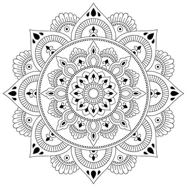 Kreismuster in Form eines Mandalas mit Blumendekor. Dekorative Verzierung im ethnisch orientalischen Stil. Umriss Gekritzel Hand zeichnen Illustration.