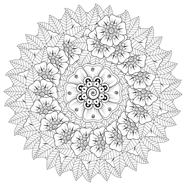 Kreismuster in form eines mandalas mit blumendekor. mehndi blumendekoration im ethnisch orientalischen, indischen stil.