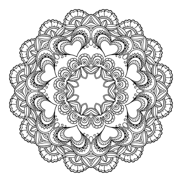 Vektor kreismuster in form von mandala mit blume für henna mehndi tattoo-dekoration dekorative ornamente im orientalischen ethno-stil umriss-doodle-handzeichnung-vektorillustration