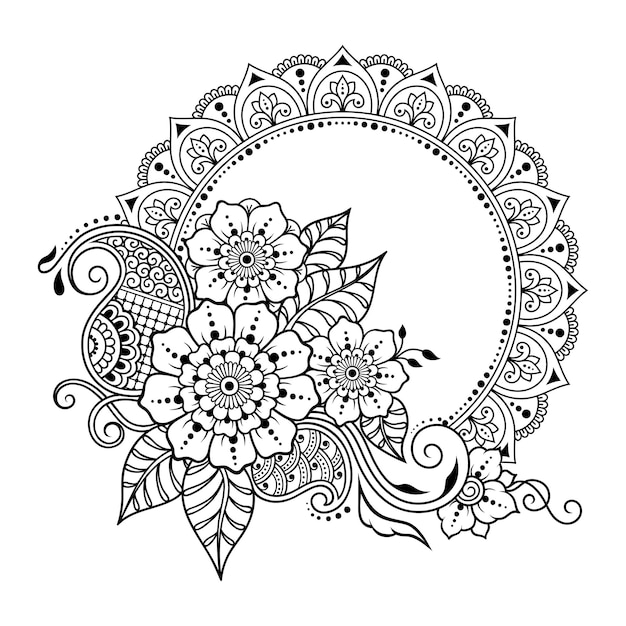 Vektor kreismuster in form von mandala mit blume für henna mehndi tattoo-dekoration dekorative ornamente im orientalischen ethno-stil umriss-doodle-handzeichnung-vektorillustration