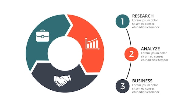 Kreispfeildiagramm vektor-infografik-präsentationsvorlage diagramm 3 optionen schritte