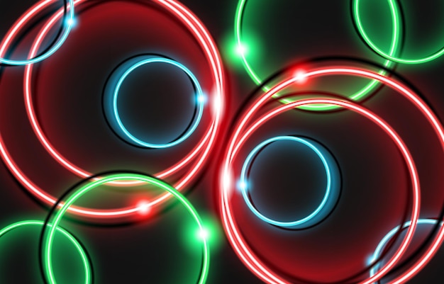 Kreisrahmen mit leuchtenden und hellen Elektrische helle 3D-Rechteck-Banner-Design auf dunklem Hintergrund Neon abstrakten Hintergrund mit Fackeln und Funkeln Vintage-Vektor-Illustration