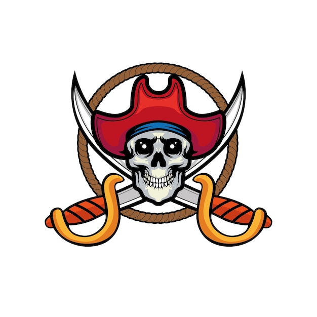 Vektor kreuz schwert piratenkopf logo maskottchen