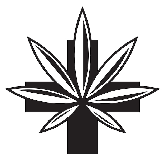 Vektor kreuz- und cannabisblatt-vektor-icon-design medizinisches flaches symbol