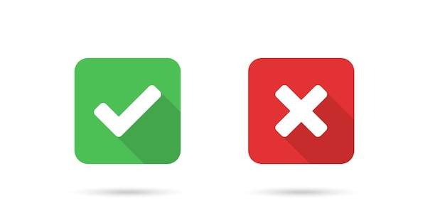 Kreuz- und Kontrollzeichen-Symbol im flachen Stil Kontrollzeichen-Rechtsvektor-Illustration auf isoliertem Hintergrund Kontrollzeichen-Geschäftskonzept