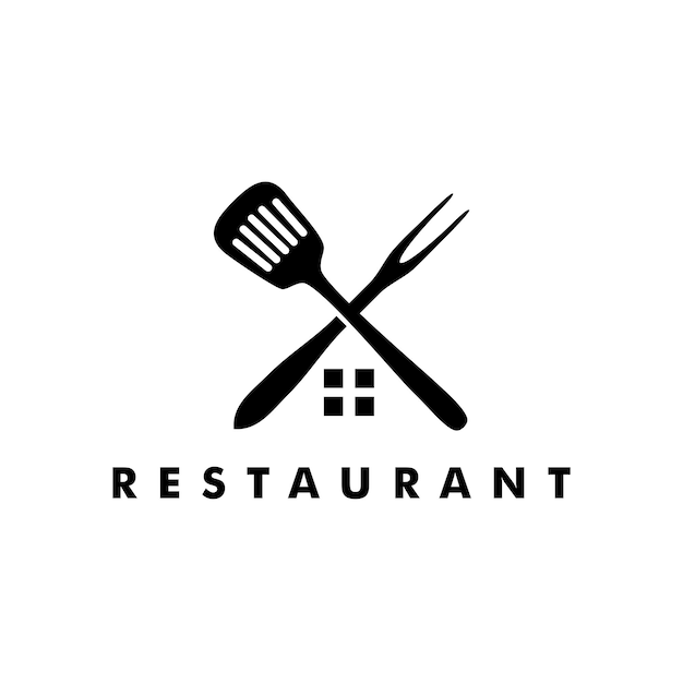 Kreuzgabel und pfannenwender grill grill restaurant logo design vektor