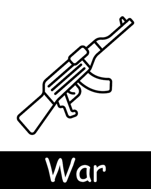 Vektor kriegssatz-ikonen ak-maschinengewehr-automatik-gewehr-clip-gefechtsmagazin-militär-söldner-operativ-moderne kriegsführung schwarze linien auf weißem hintergrund waffenkonzept