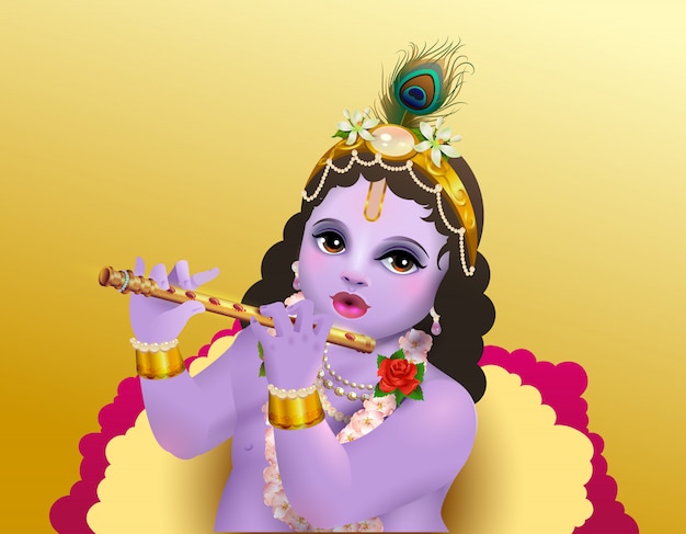 Krishna janmashtami indischer religiöser feiertag gottgeburtstag. blauer junge, der flöte spielt