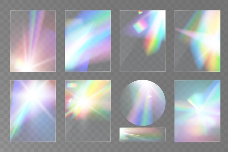 Vektor kristall-lichtbrille regenbogen-reflexions-satz-effekt vorlage optiklicht-blendung