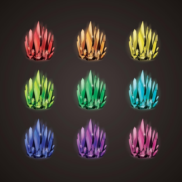 Kristalle und natürliche Mineralien Edelsteine Sammlung von Spielvermögenswerten Vektor-Illustration