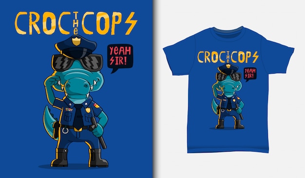 Krokodil die polizeiillustration, mit t-shirt design, hand gezeichnet