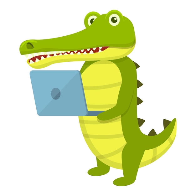 Krokodil mit Laptop-Ikonen Karikatur von Krokodilen mit Laptops-Vektor-Iconen für Webdesign, isoliert auf weißem Hintergrund