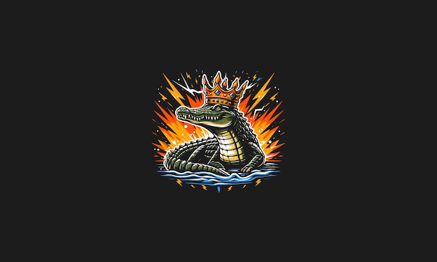 Vektor krokodil trägt eine krone mit flammen und blitzvektor-design